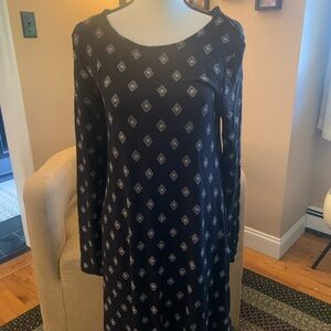 Old Navy Black Long Sleeve Dress with White Geometric Pattern